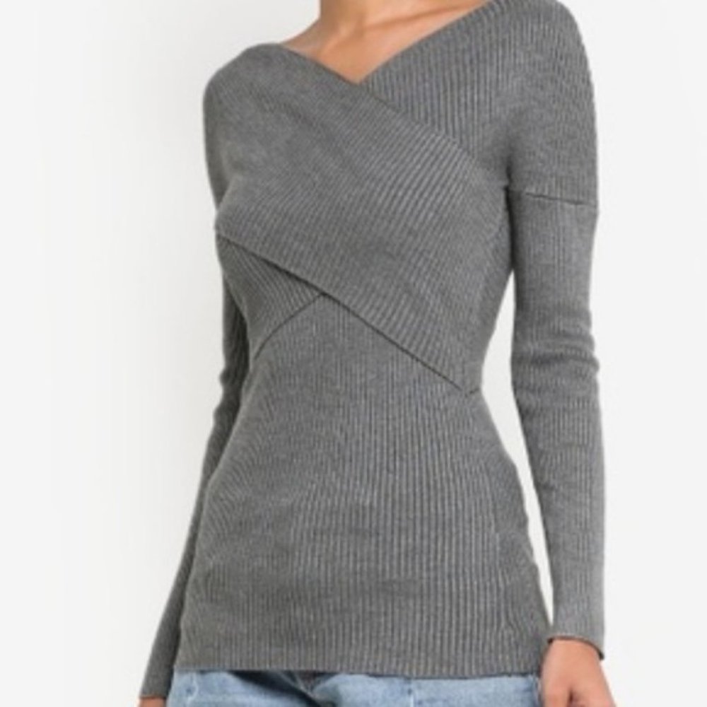 Cotton on Wrap Off Shoulder Sweater Gray (Small)